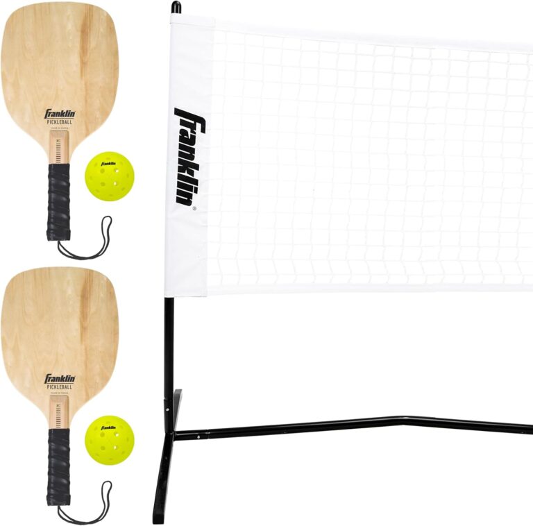 Franklin Sports Half Court Size Pickleball Net by Franklin Pickleball – Includes 10ft Net, (2) Paddles, and (2) X-40 USA Pickleball Approved Pickleballs,Black