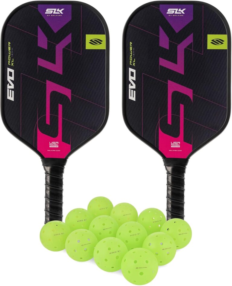 Save  | 2025 SLK Evo Power XL Pickleball Paddle Bundle | 2 x Magenta Paddles + 12 Pack Pickleballs