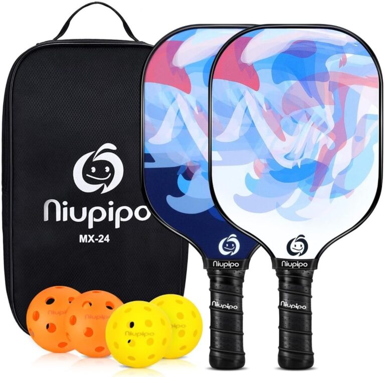 niupipo Pickleball Paddles Set of 2, Fiberglass Surface Lightweight Pickle Ball Rackets 2 Pack with 2 Indoor and 2 Outdoor Balls and 1 Carrying Bag for Beginner, Men, Women
