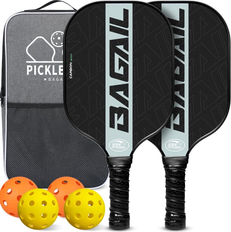 BAGAIL Pickleball Paddles, USAPA Carbon Fiber Pickleball Sets, Lightweight Pickle Ball Rackets, Graphite Textured Surface, 16mm Honeycomb Core for Ultimate Spin and Control, Include 4 Balls and 1 Bag