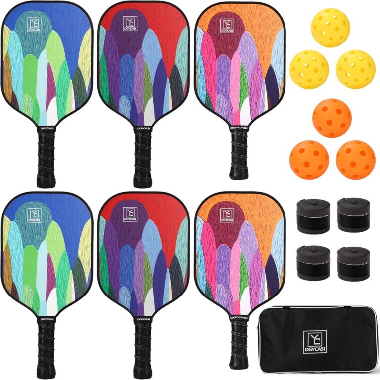 Graphite Pickleball Paddles Set of 6, 2025 USAPA Approved, 2 Kids & 4 Adult Paddles, Fiberglass Surface (CHS), Polypropylene Lightweight Honeycomb Core, 6 Pickleball, 4 Replacement Soft Grip + Bag